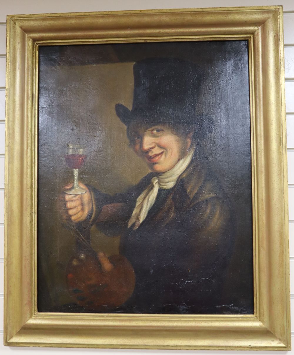 Victorian School, oil on canvas, Gentleman artist raising a glass of wine, 74 x 59cm